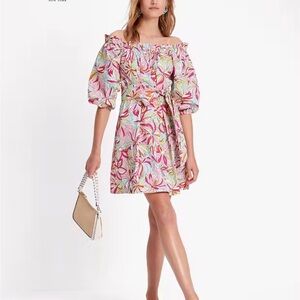Kate Spade NY Anemone Floral Off-Shoulder Mini Dress Pink XS With Pockets Summer